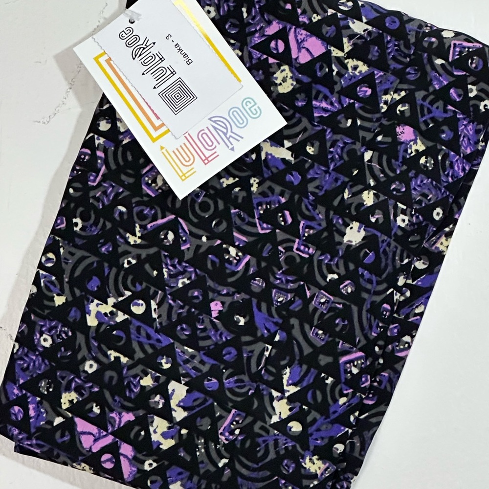 LuLaRoe Kids Leggings - Purple and Black Geometric